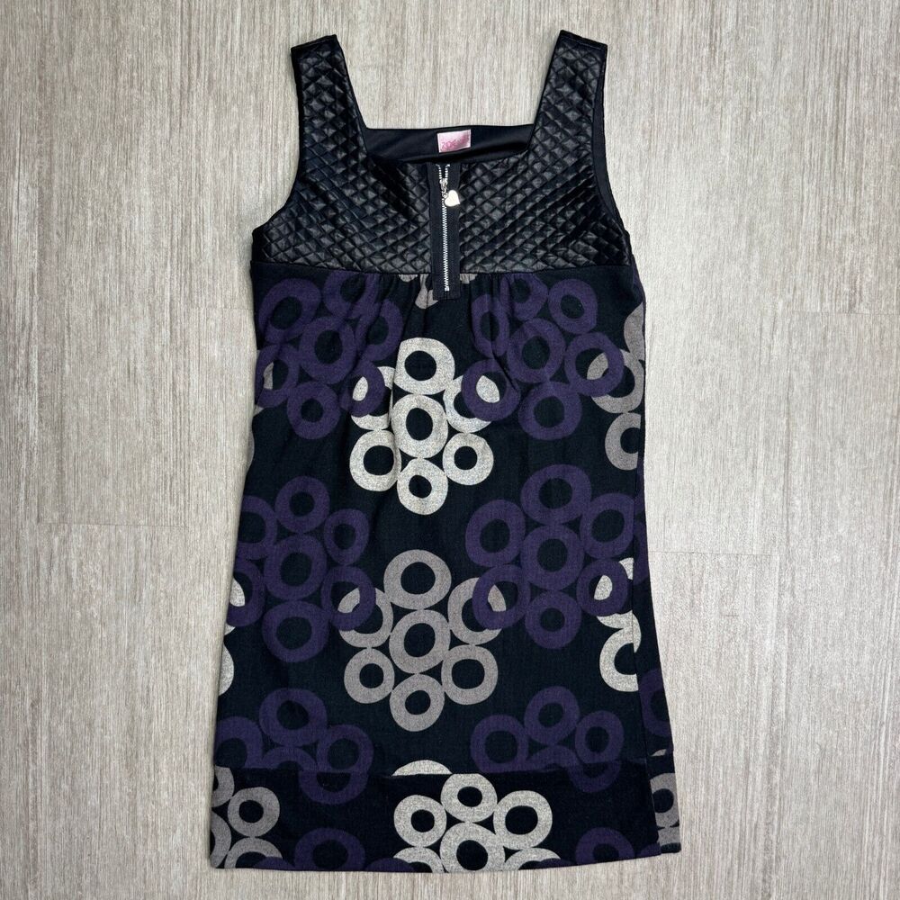 Zoe LTD Girls Dress Size 16 Sleeveless Black Purple 1/4 Zip Square Neck
